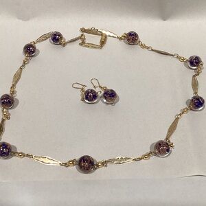 Elegant Gold and Blue glass Beaded Necklace Set